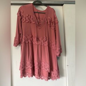 Roaman's Lace Trim Tunic in Dusty Rose